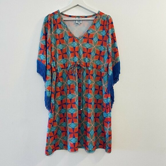 TRACY NEGOSHIAN Printed Drawstring Fringe Dress Women’s Size Medium - Picture 1 of 9